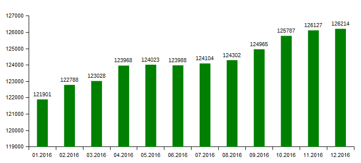 .KZ (01.2016 - 12.2016) доменіндегі домендік есімдердің динамикалық өсуі