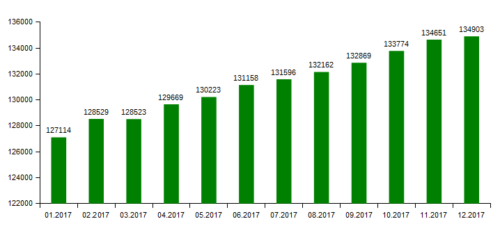 .KZ (01.2017 - 12.2017) доменіндегі домендік есімдердің динамикалық өсуі